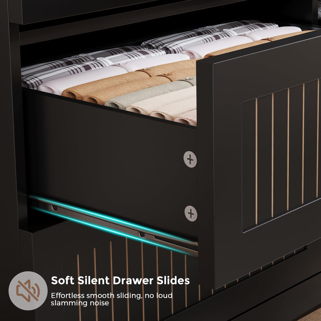 Black 6 Drawer Fluted Wood Dresser B167