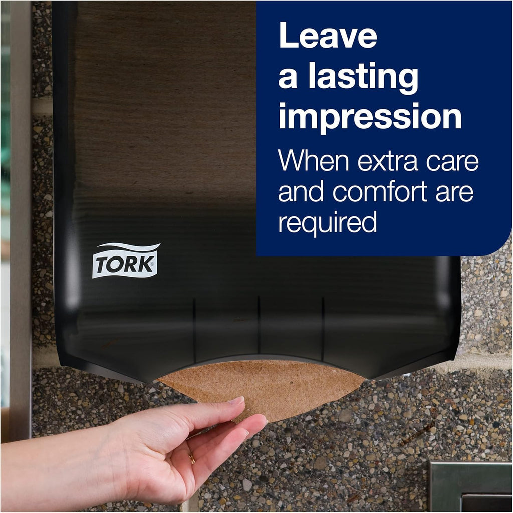Black Multifold Hand Towel Dispenser and Natural Recycled Hand Towels E431031