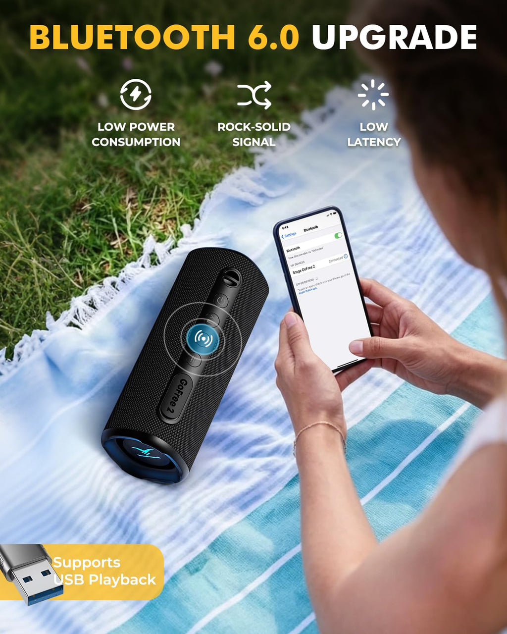 Portable Bluetooth Speaker IP67 Waterproof Black U251938