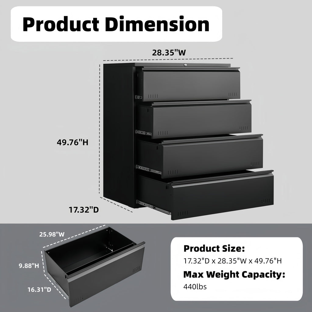 Metal File Cabinet with Lock, 4 Drawer Heavy Duty Office Storage Cabinet K665