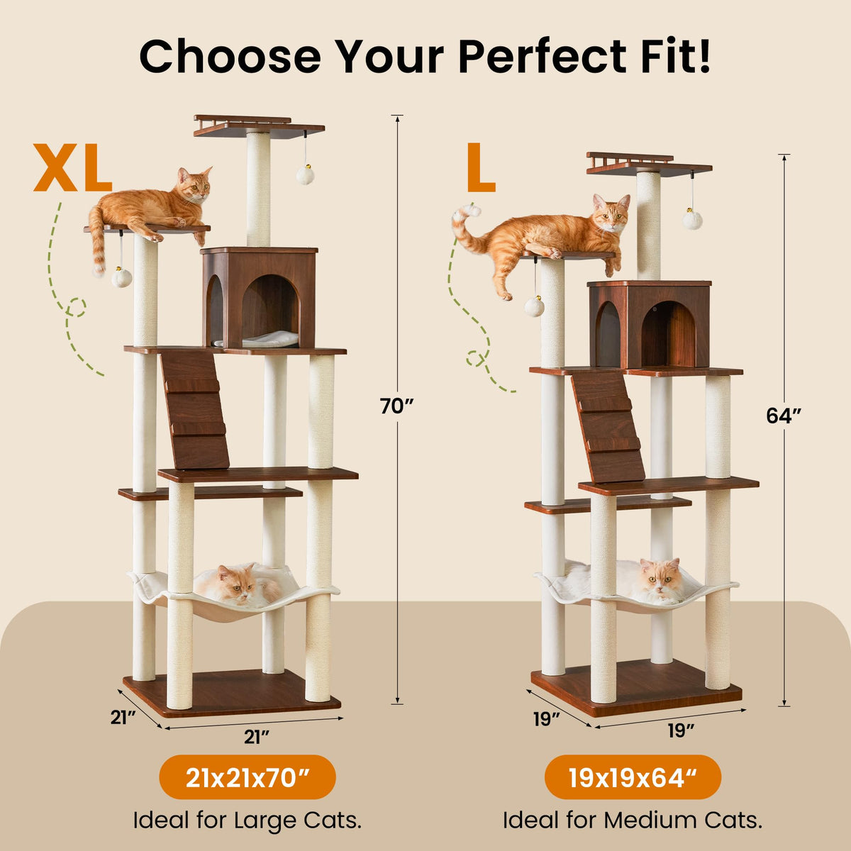 70 inch Tall Multi-Level Cat Tree with Scratching Posts, Perches, Hammock & Pad H4868