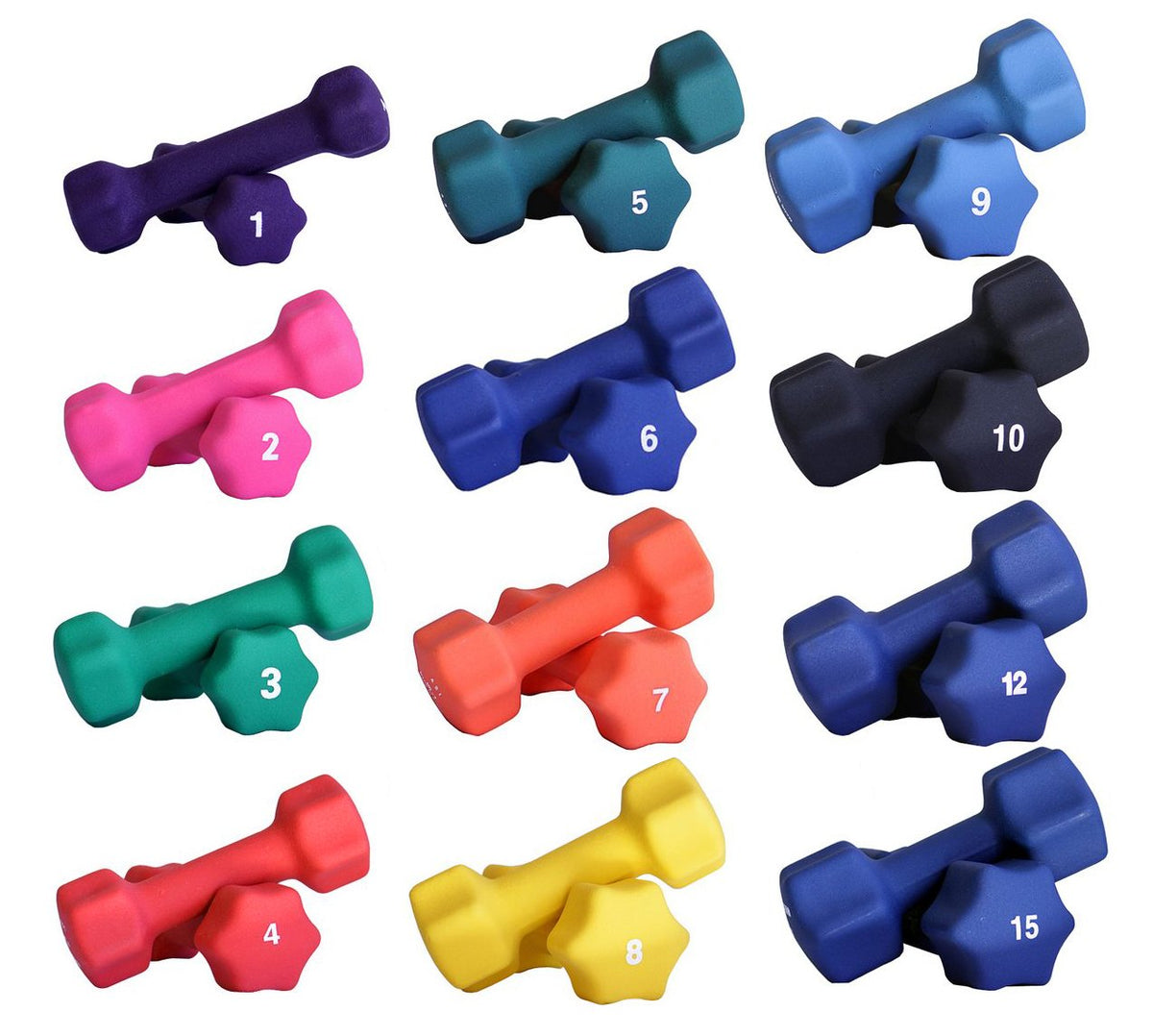 Neoprene Dumbbell Set 1-10, 12 & 15 LB Pairs F691