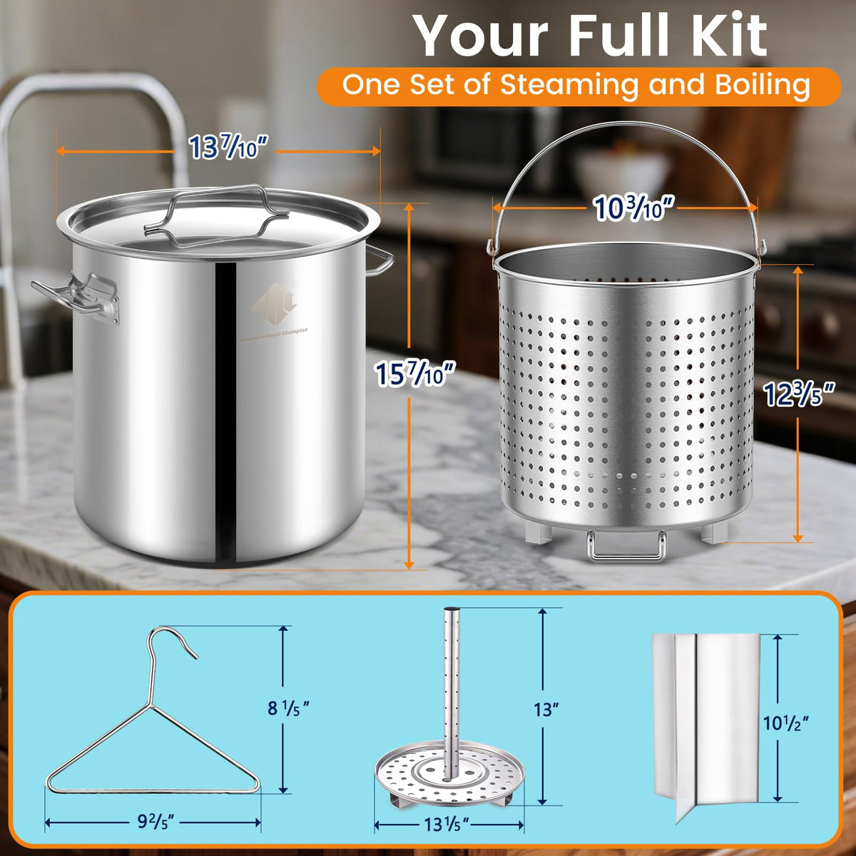 40 Quart Stainless Steel Stockpot with Basket and Steam Rack S847