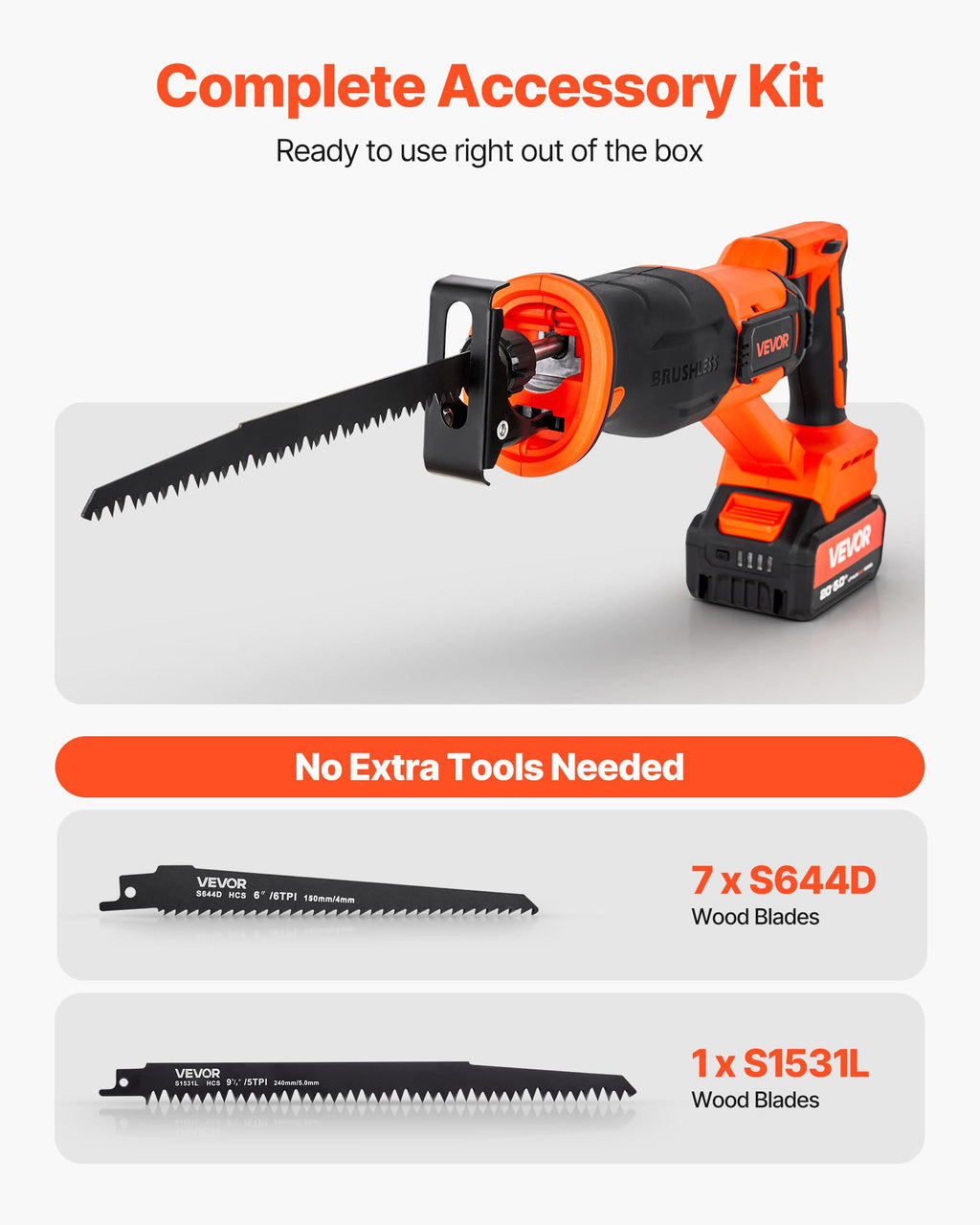 20V Cordless Reciprocating Saw with Battery, 8 Blades, and Carrying Bag Q93914