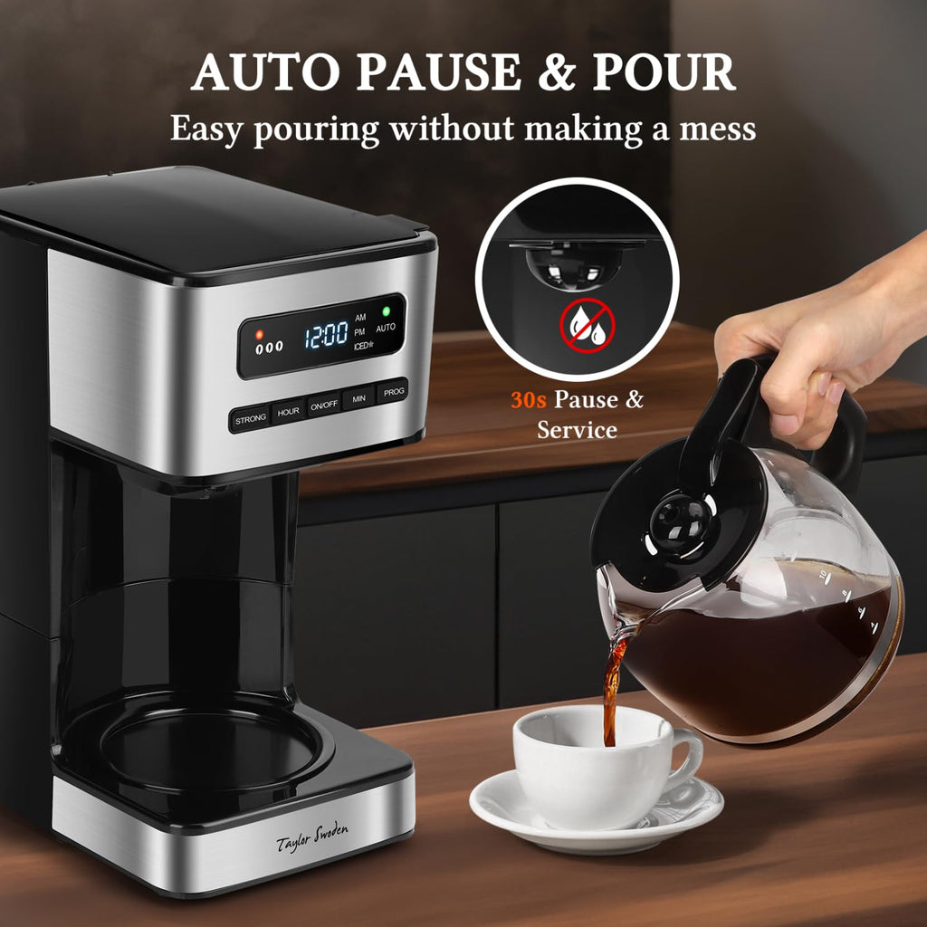 Programmable Coffee Maker 12 Cup, Black & Stainless Steel L56264