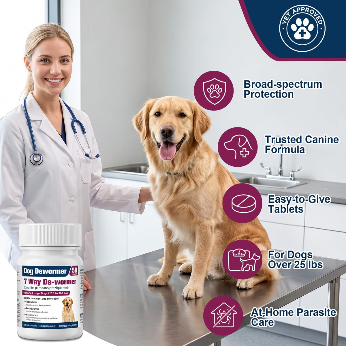 7-Way Dewormer for Large Dogs & Puppies, 50 Tablets G185323