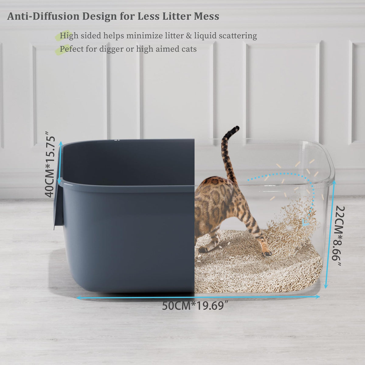 Large High Sided Anti-Splashing Cat Litter Box R486