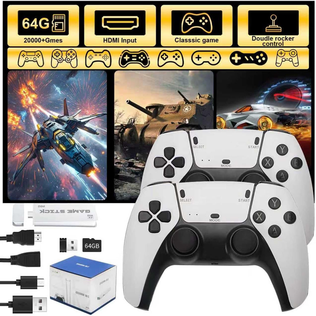 Retro Game Stick Console with 4K HDMI Output, 64GB Memory Card, and 2.4GHz Wireless Controllers H4573
