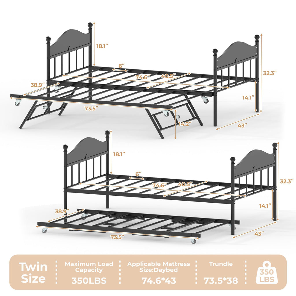 Black Daybed with Pop Up Trundle B895