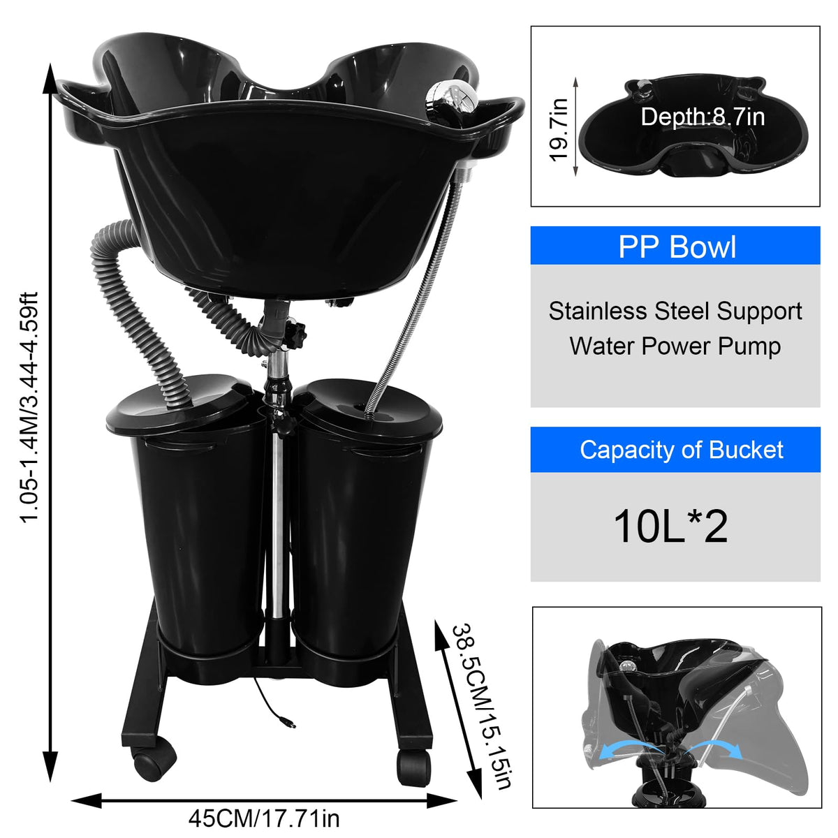 Portable Shampoo Bowl with Electric Pump Q326