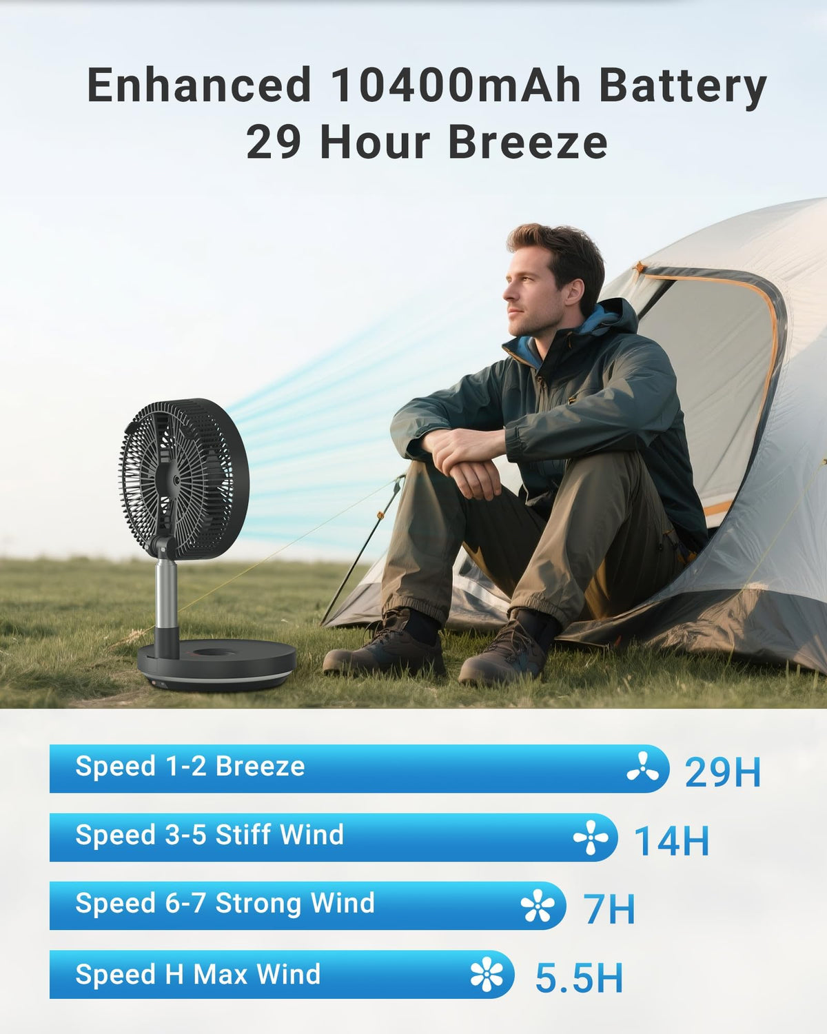 10" Portable Oscillating Fan with 10000mAh Rechargeable Battery P59858
