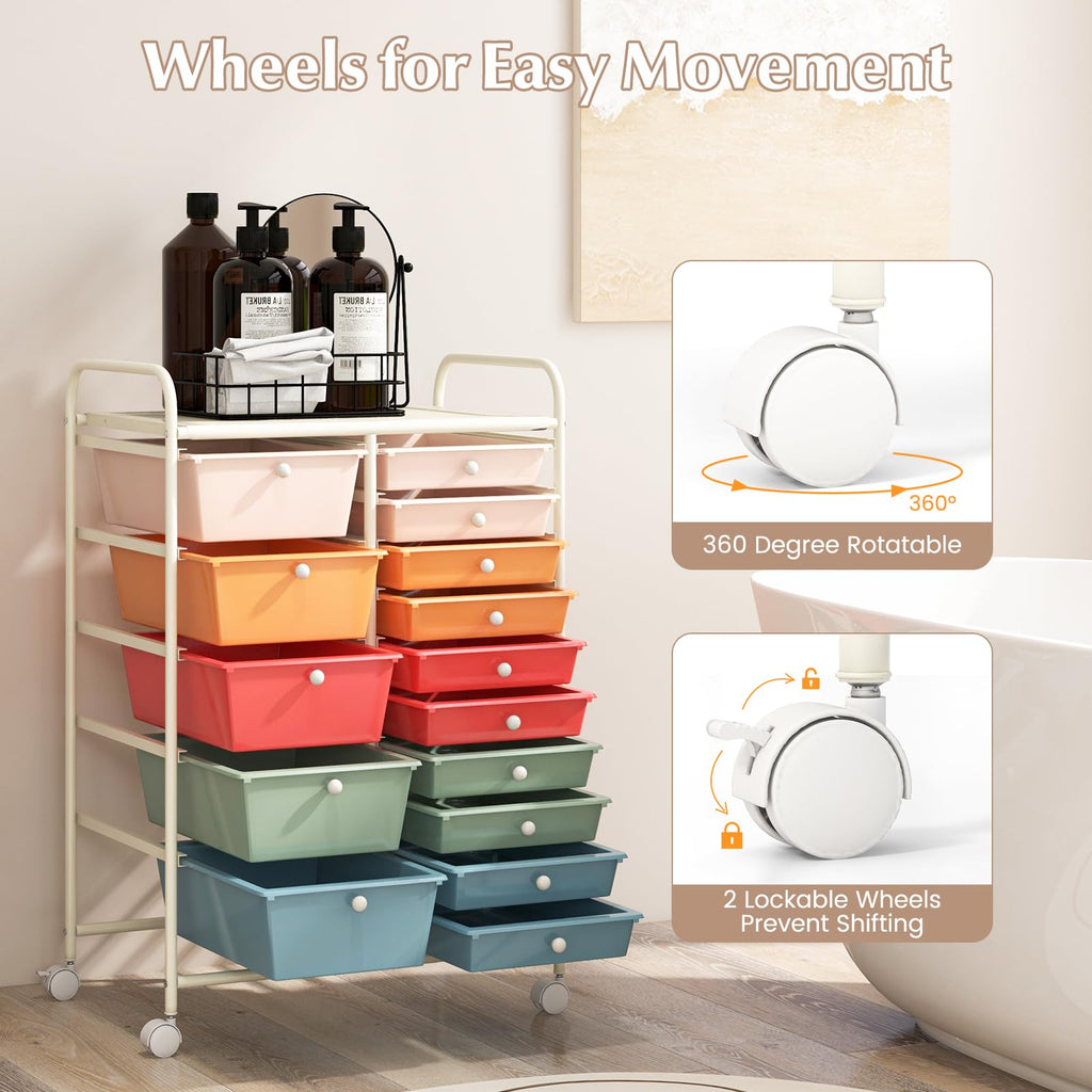 15 Drawer Multicolor Rolling Storage Cart G5043