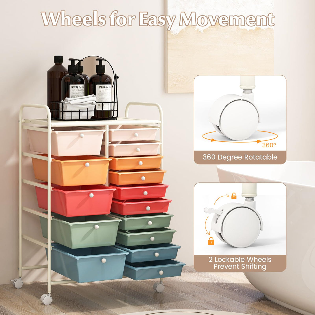 15 Drawer Multicolor Rolling Storage Cart G5043