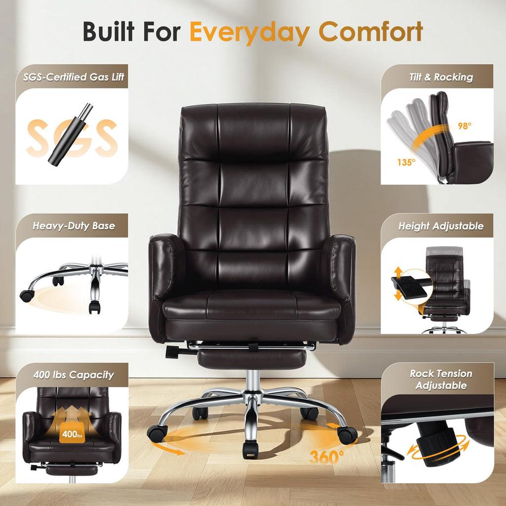Big and Tall Ergonomic Office Chair with Foot Rest, Brown G8397