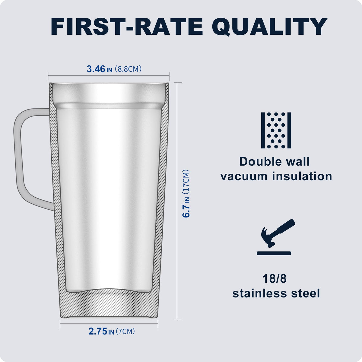 20 oz Insulated Stainless Steel Coffee Mug with Lid and Handle D4305