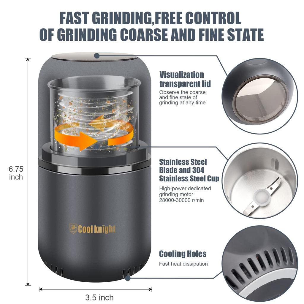 Electric Herb Grinder with Pollen Catcher 7.5" Grey R508429