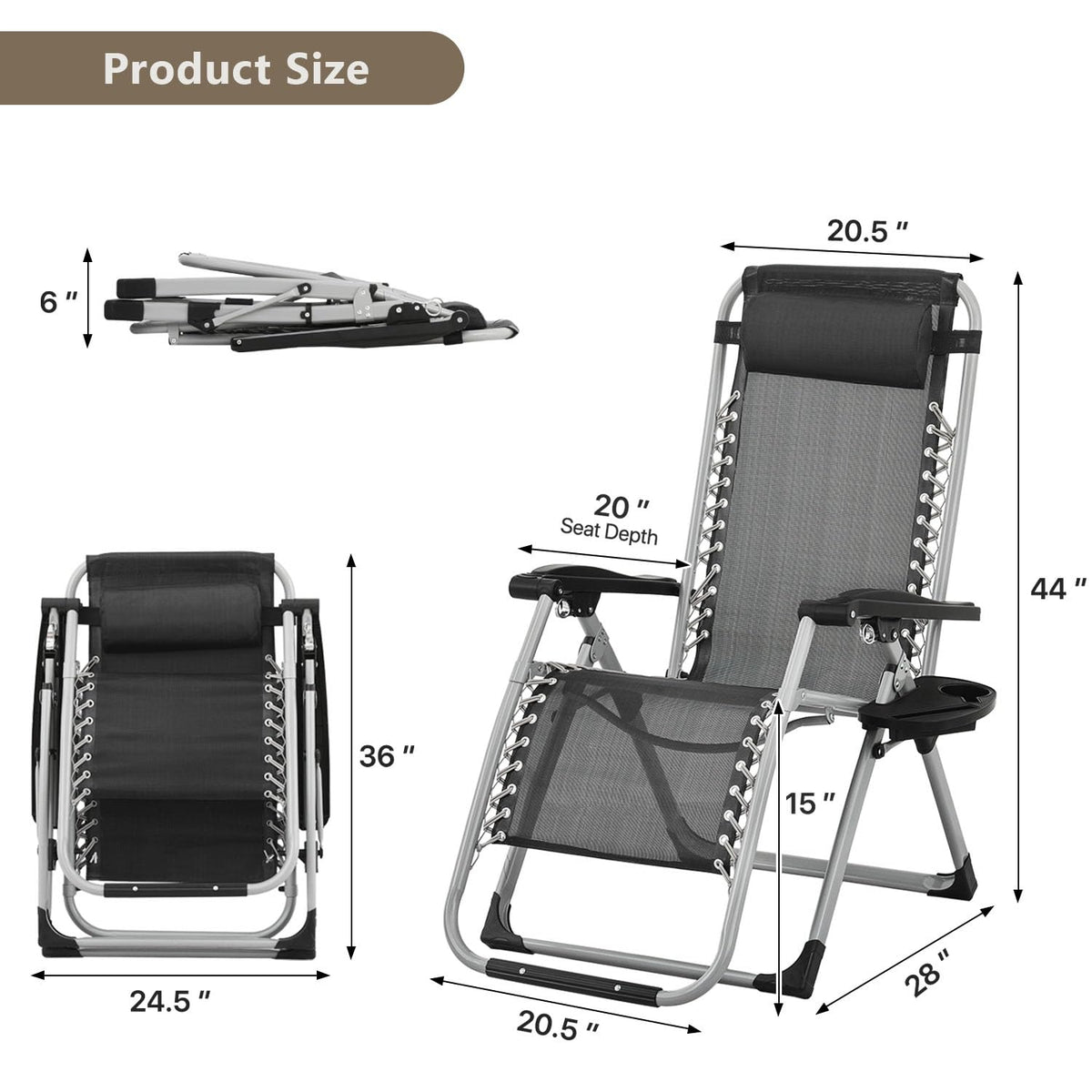 Zero Gravity Lounge Chair Black W743293
