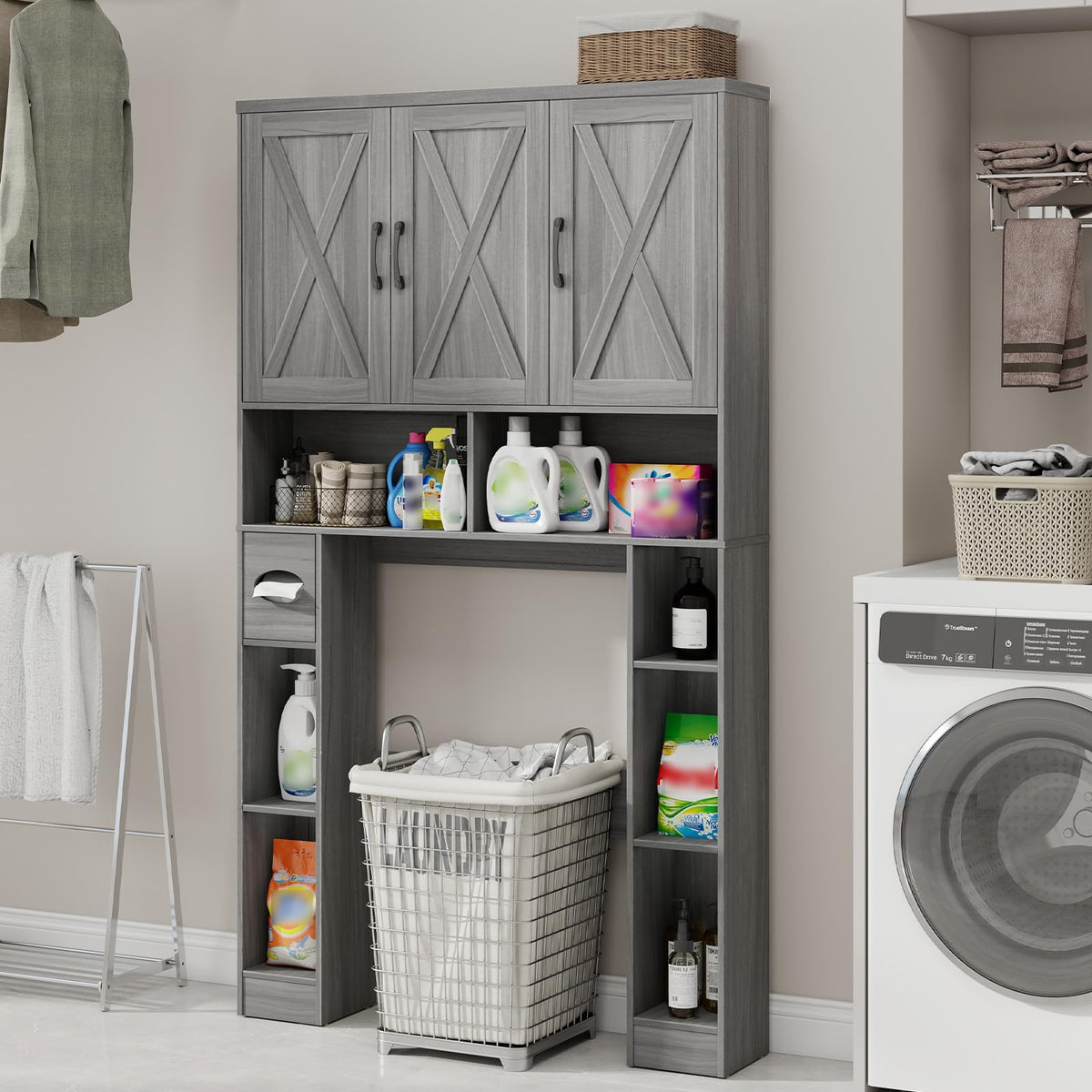 Over The Toilet Storage Cabinet with 3 Barn Doors G81679