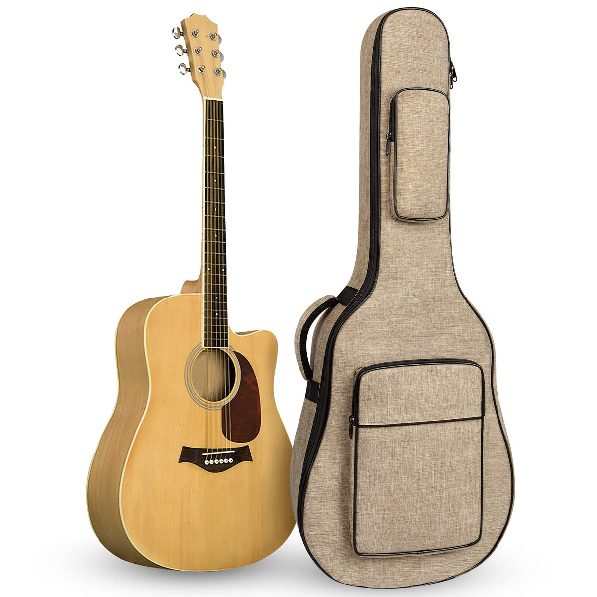 Khaki Acoustic Guitar Bag with Waterproof Padding and Shoulder Strap M559