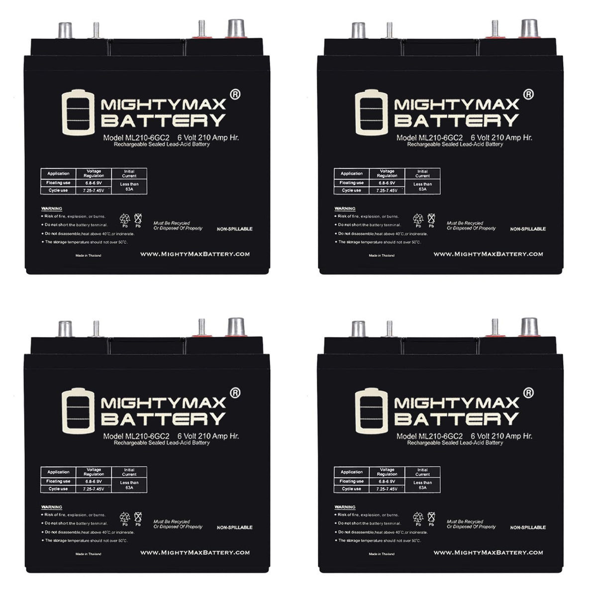 6V 210AH Dual Terminal SLA Replacement Battery 4 Pack T52224