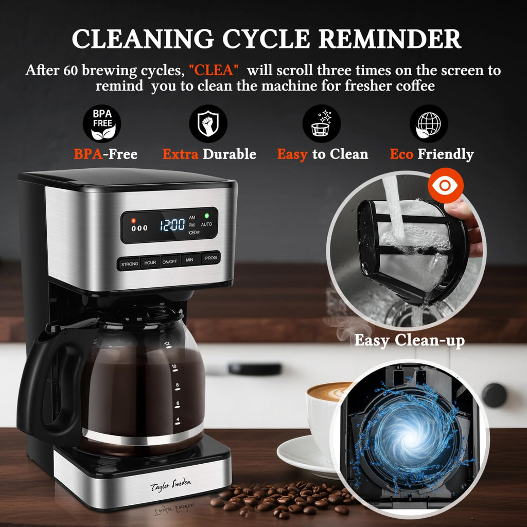 Programmable Coffee Maker 12 Cup, Black & Stainless Steel L56264