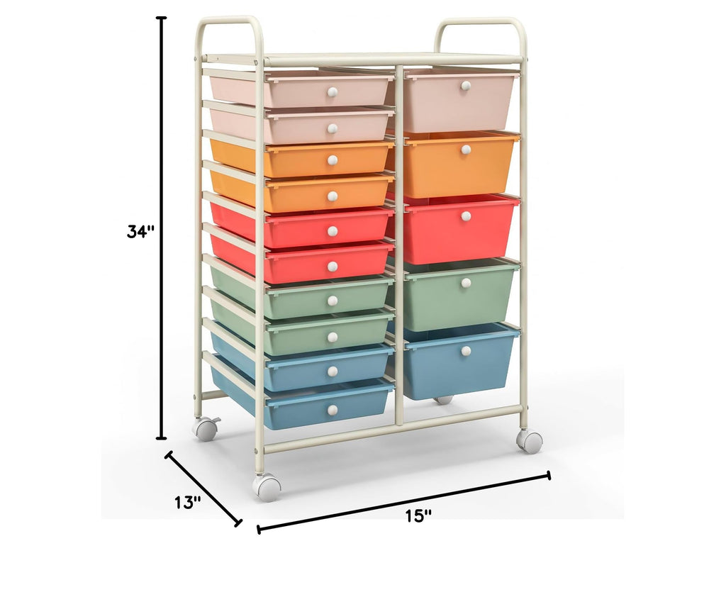 15 Drawer Multicolor Rolling Storage Cart G5043