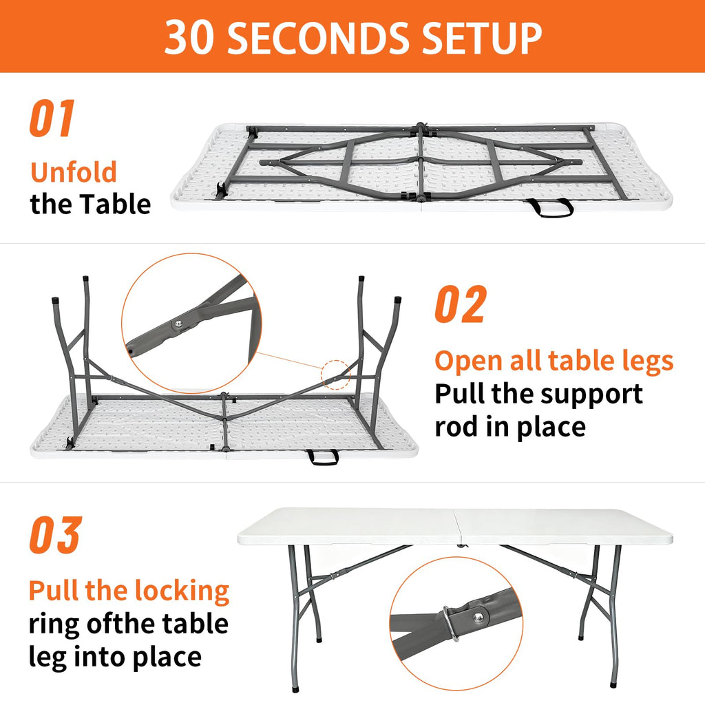 6ft Heavy Duty Portable Plastic Folding Table F628015