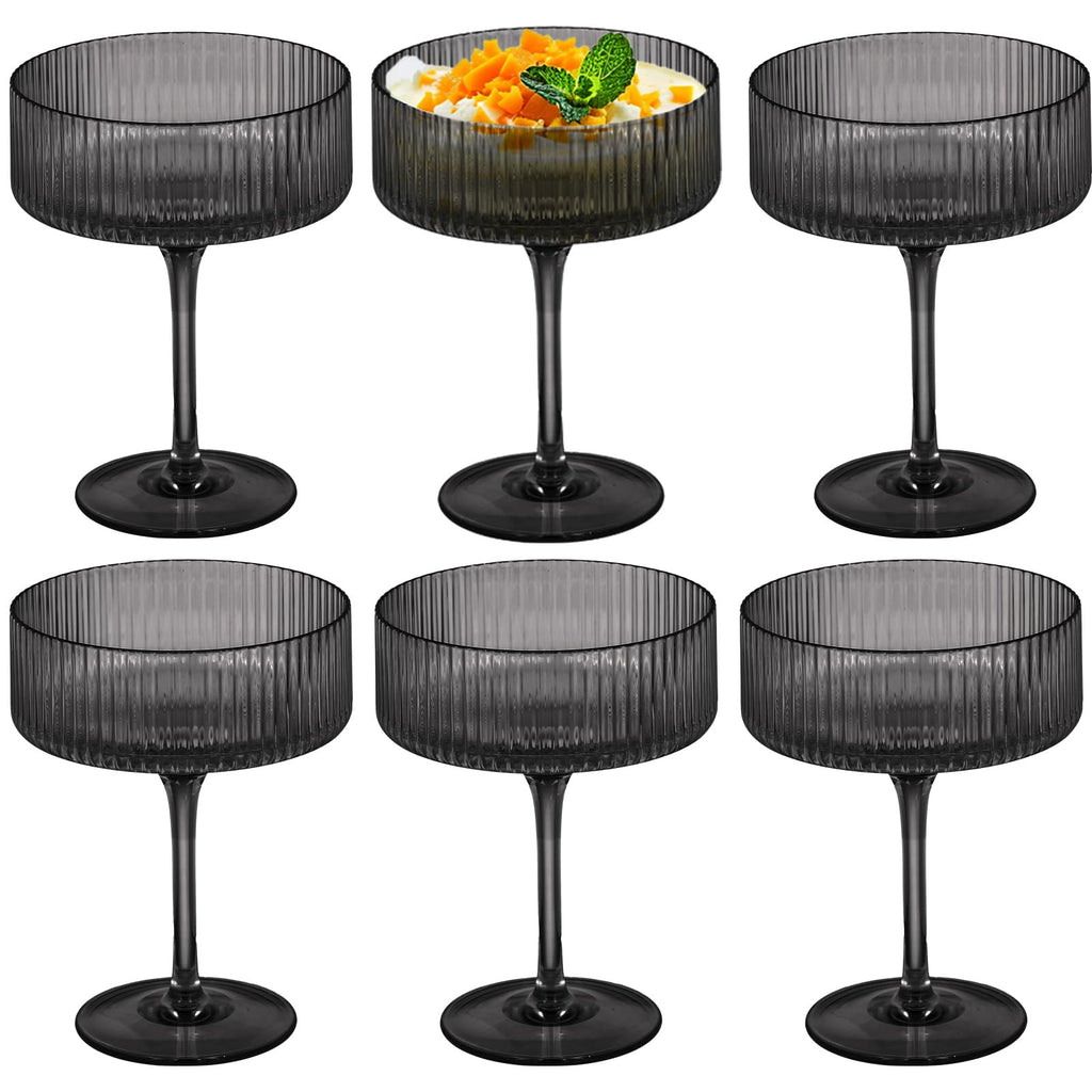 6 Pieces 10.5oz Black Ribbed Acrylic Cocktail Glasses W517