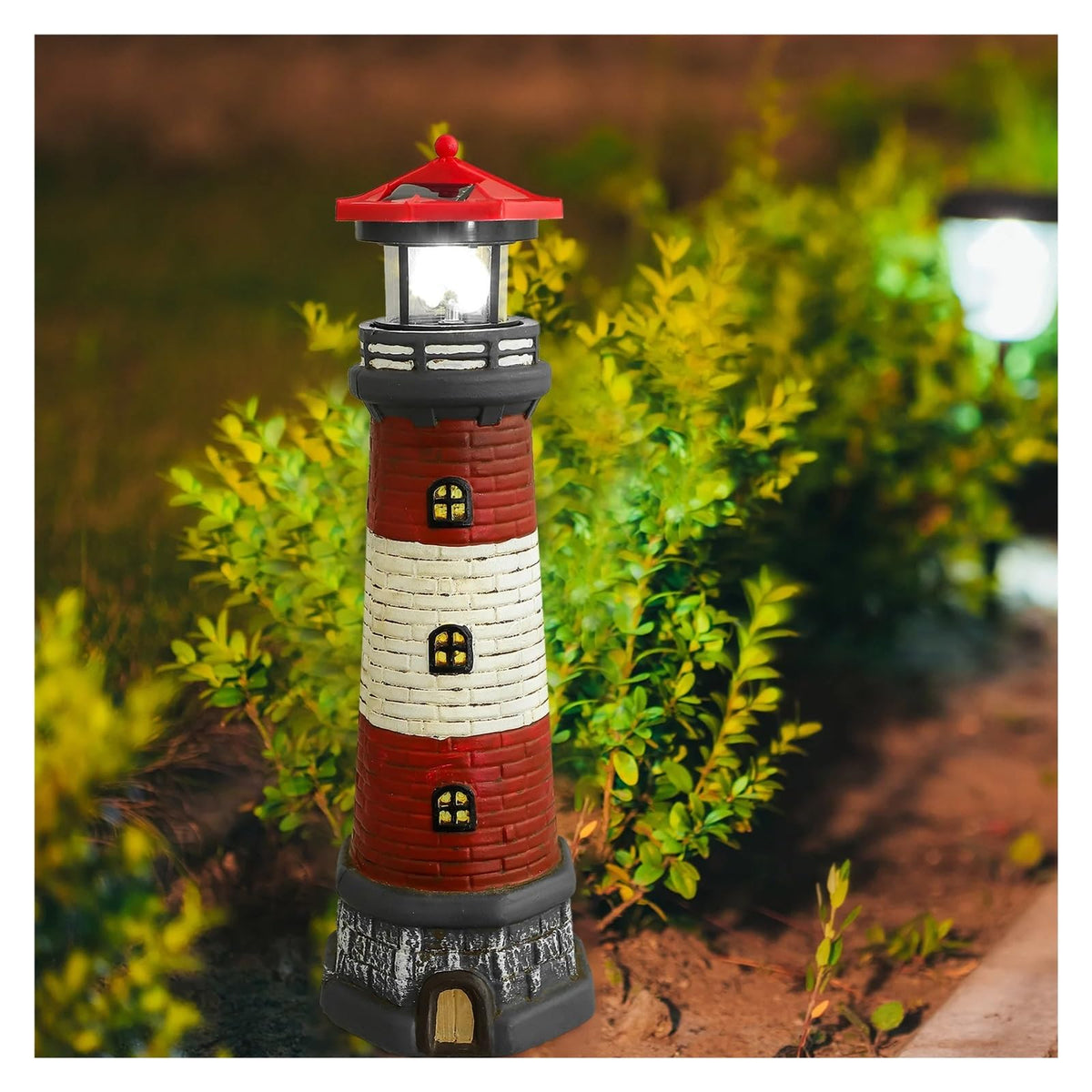Solar Powered Lighthouse Rotating Beacon Red Resin E4527