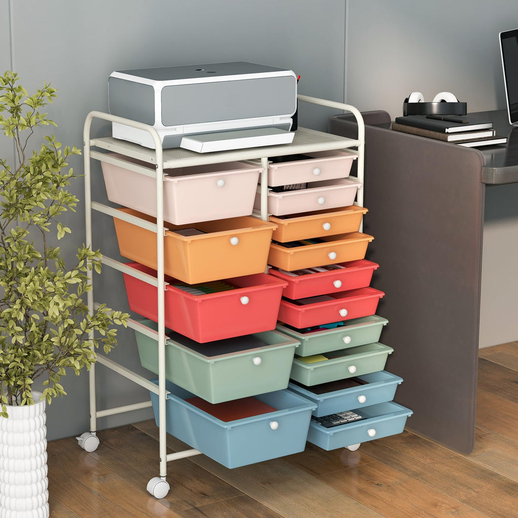 15 Drawer Multicolor Rolling Storage Cart G5043