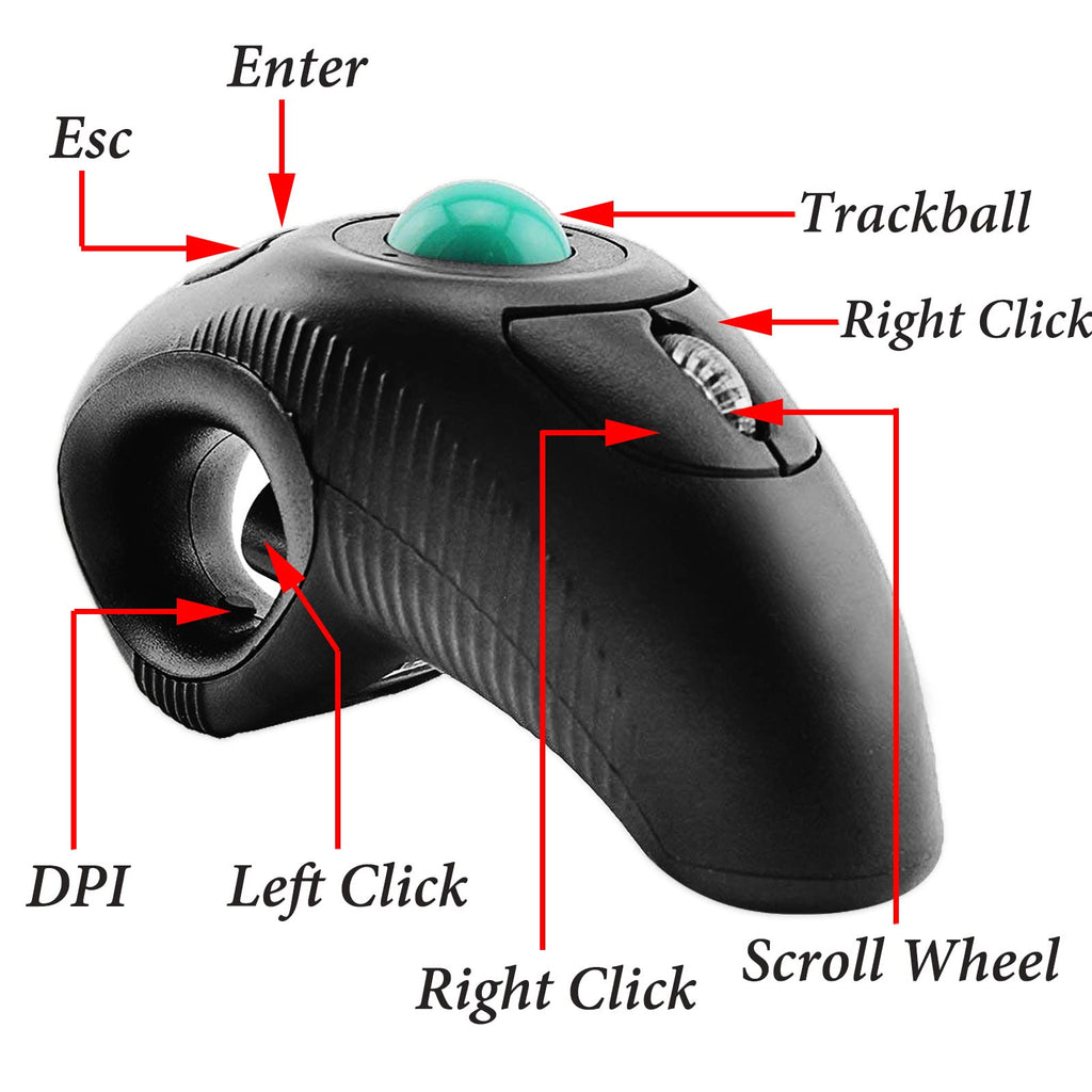 Wireless 2.4G USB Ergonomic Trackball Handheld Finger Mouse W9347