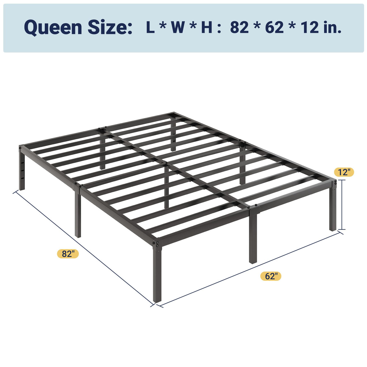 Queen 12 Inch Metal Bed Frame with Storage Space J687