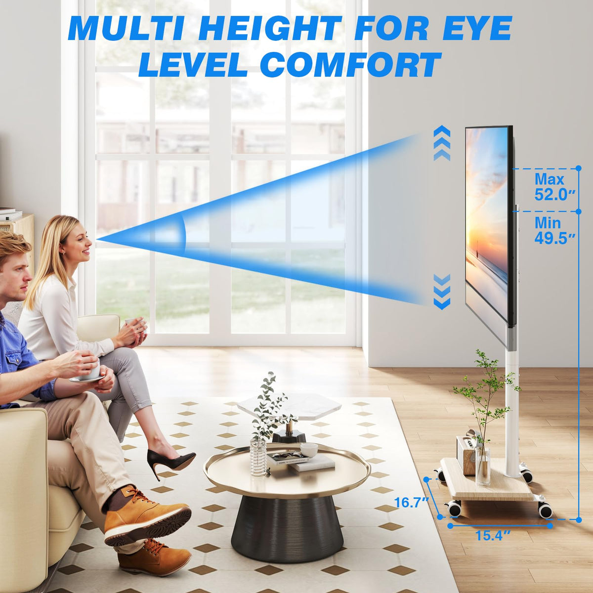 Rolling TV Stand for 32 to 60 Inch TV White Wood Base L65805