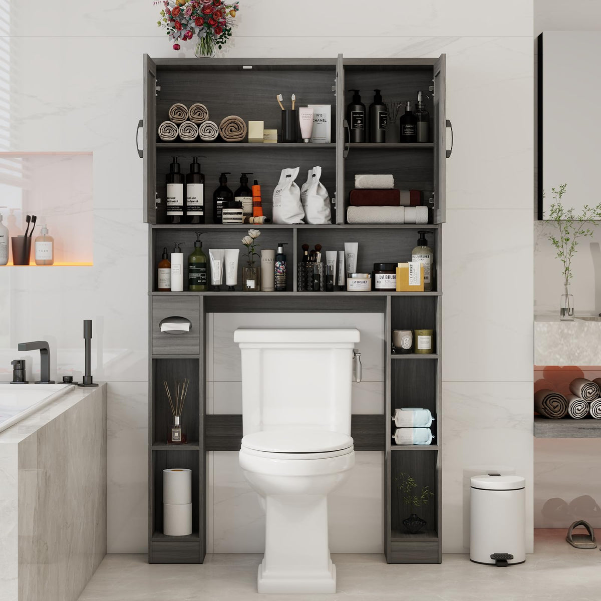 Over The Toilet Storage Cabinet with 3 Barn Doors G81679