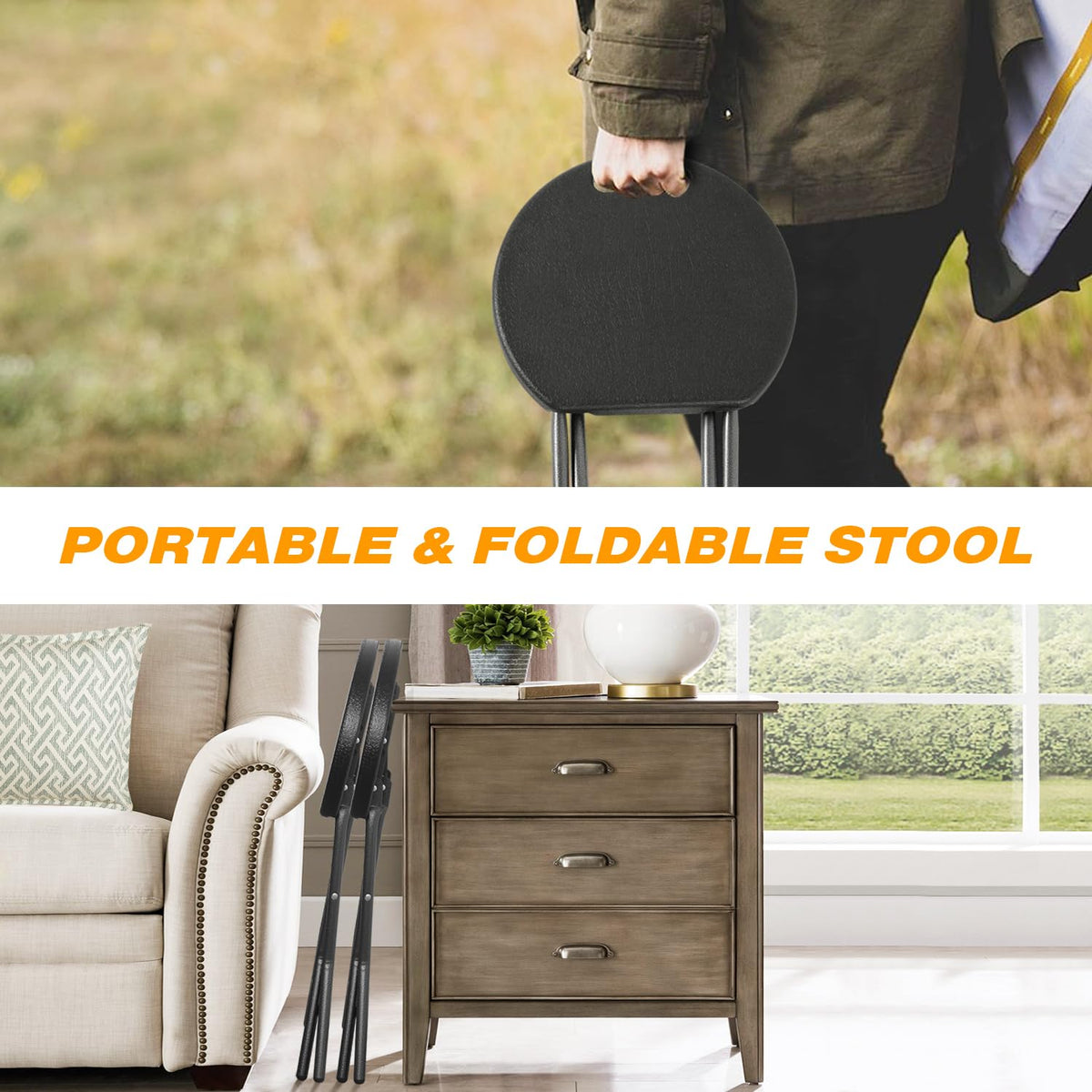 Black Folding Stool with Handle A495