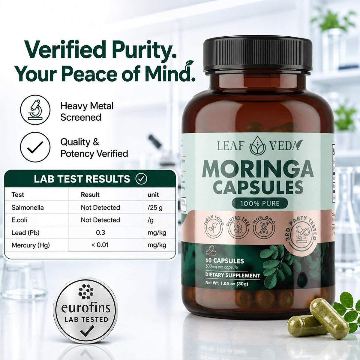Moringa Capsules 1000mg Vegan Non-GMO 60 Count L89375