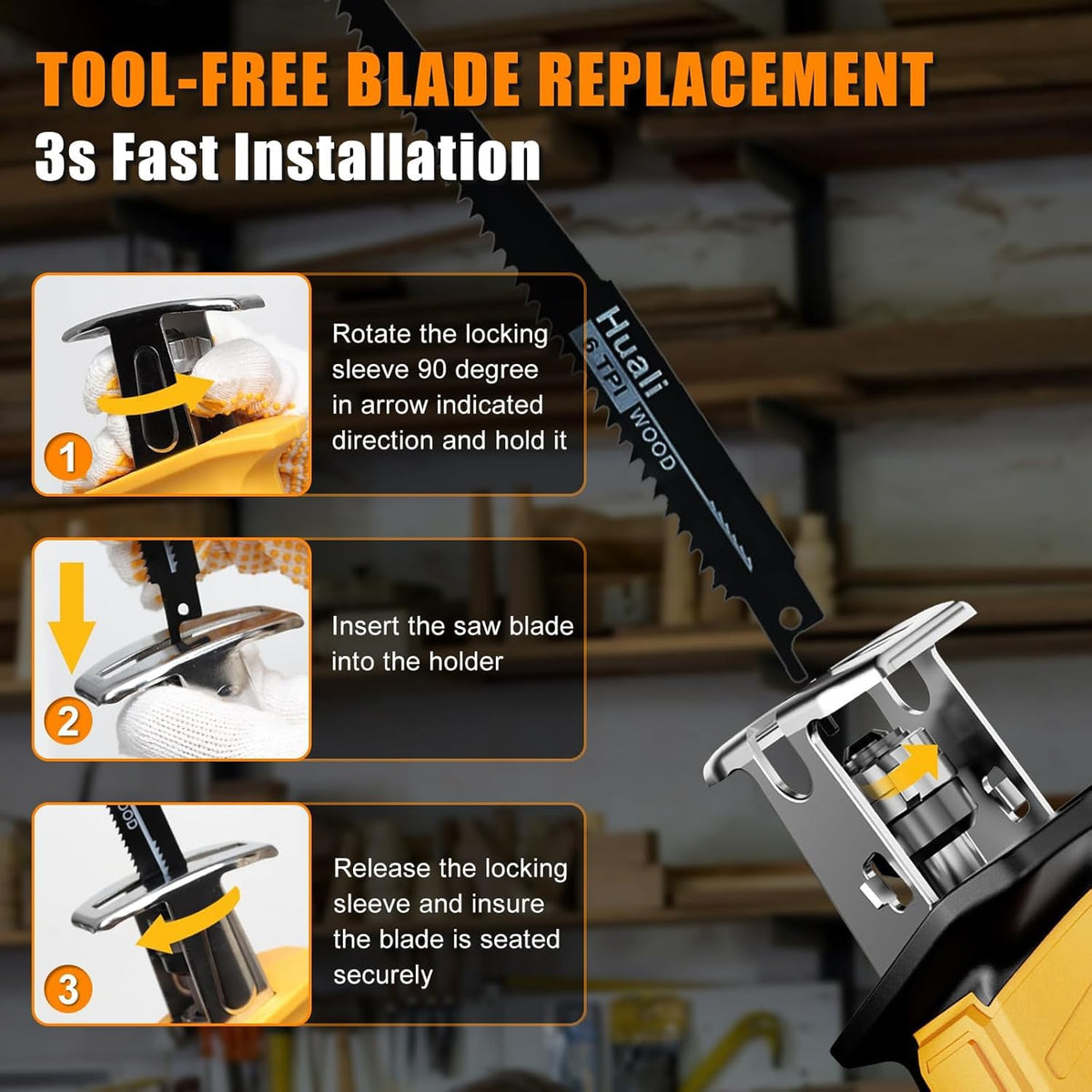 Cordless Reciprocating Saw with 4 Saw Blades E648