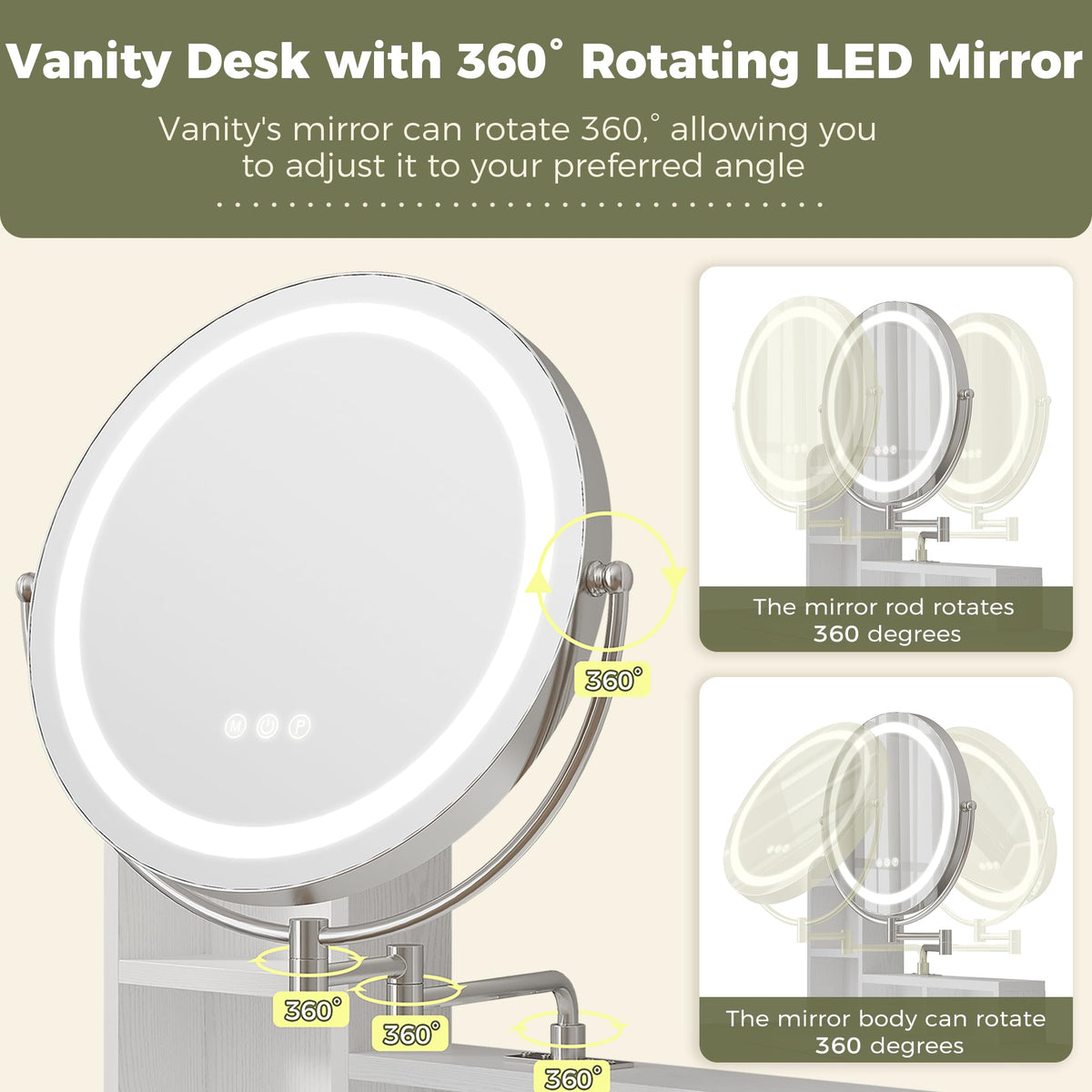 White Vanity Desk with Mirror & Power Outlet E53311