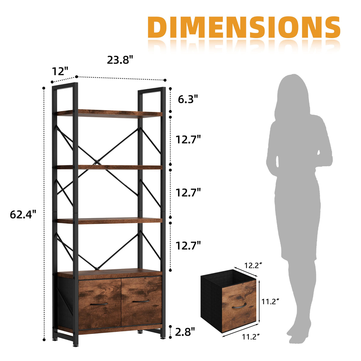 5 Tier Wood Bookshelf with Drawer O777730