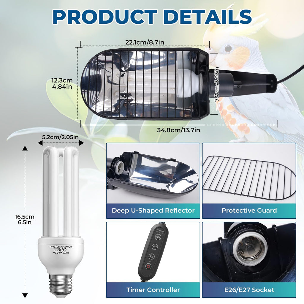 2.4% UVB Bird Cage Light Fixture Combo Kit with Adjustable Timer X8266