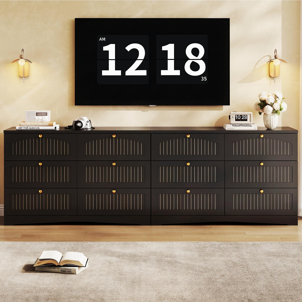 Black 6 Drawer Fluted Wood Dresser B167