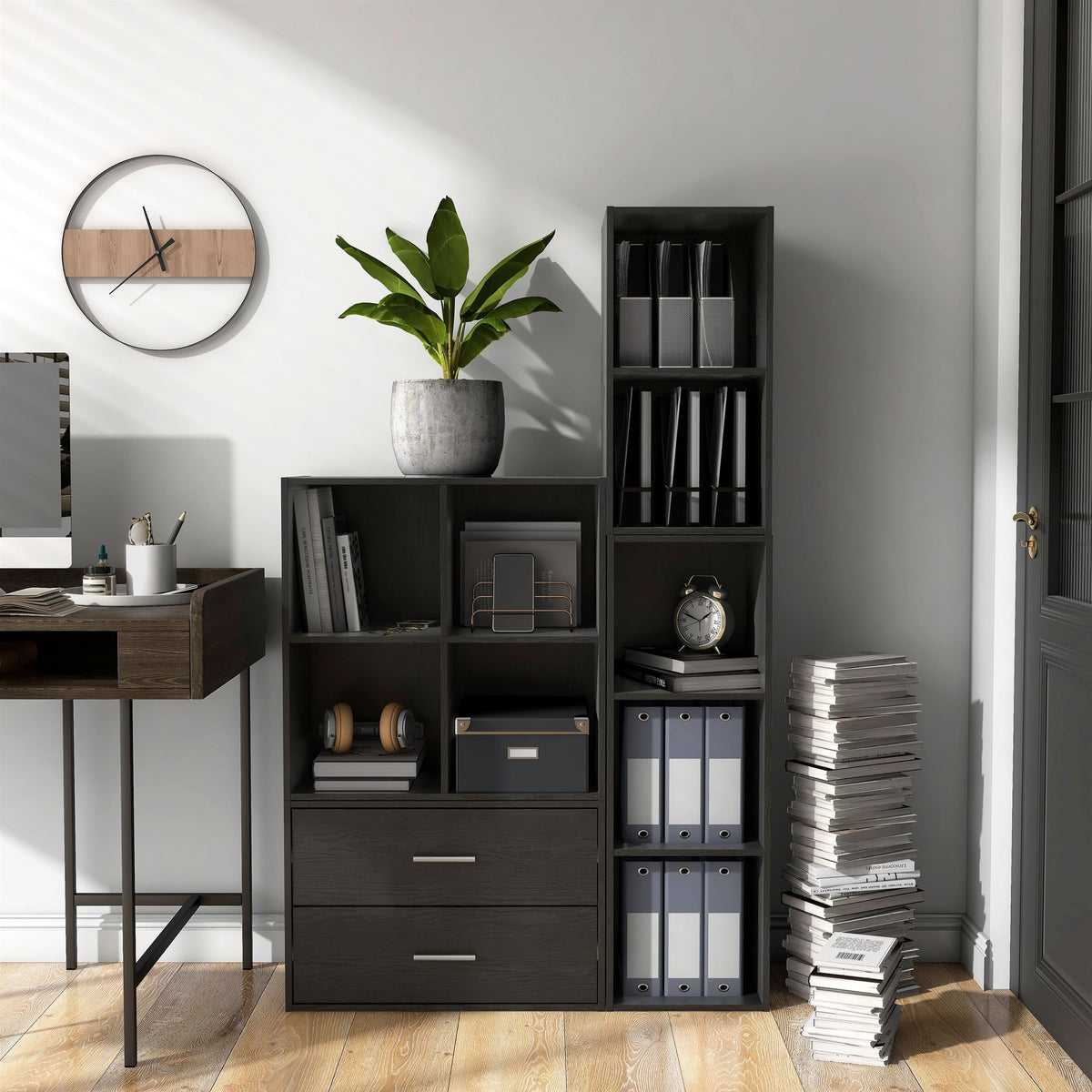 Black 4-Cube Stackable Wood Storage Organizer Shelves W131960