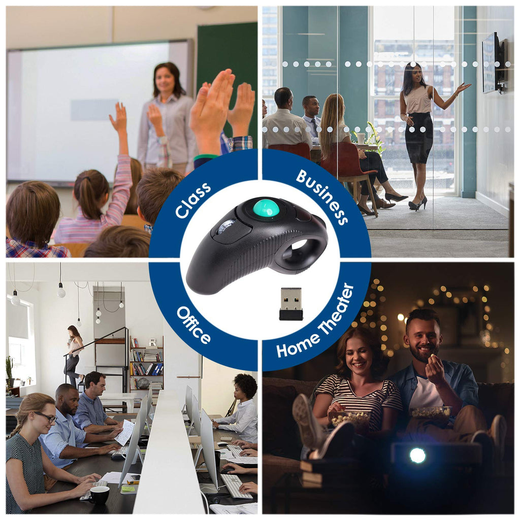 Wireless 2.4G USB Ergonomic Trackball Handheld Finger Mouse W9347
