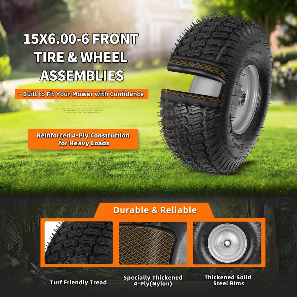 2 Pack 15x6.00-6nhs Tubeless Lawn Mower Tires and Wheel H791994