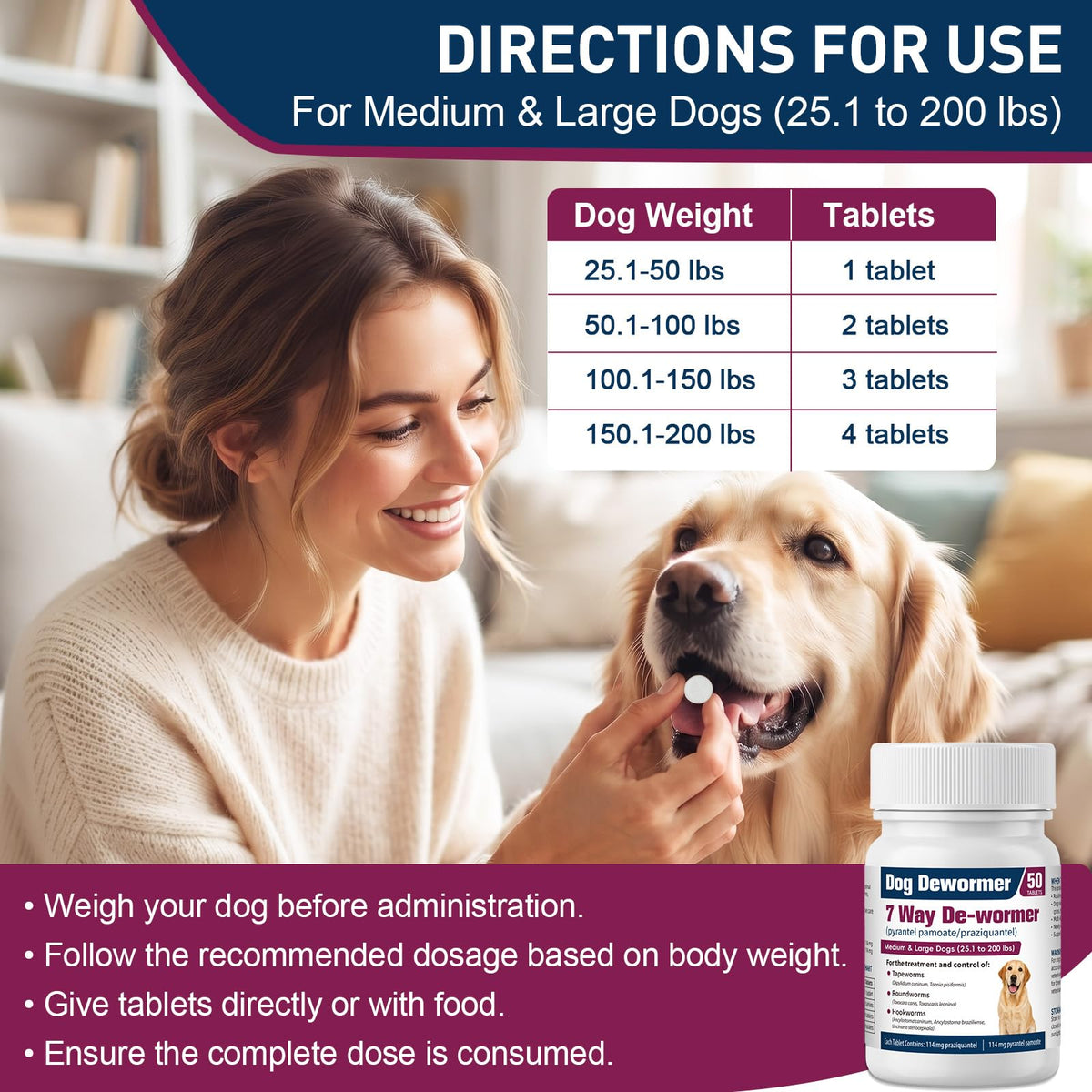 7-Way Dewormer for Large Dogs & Puppies, 50 Tablets G185323