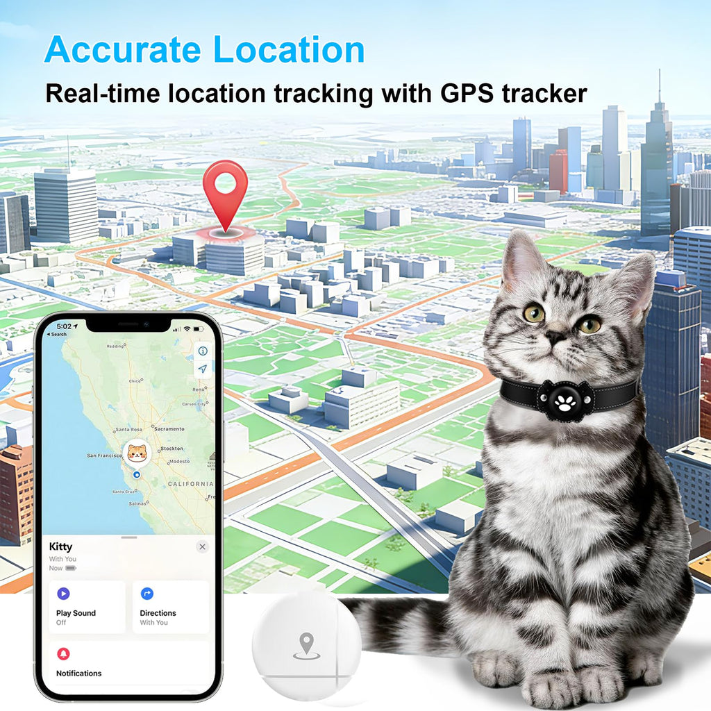 GPS Cat Collar Tracker, Waterproof, Black W9491