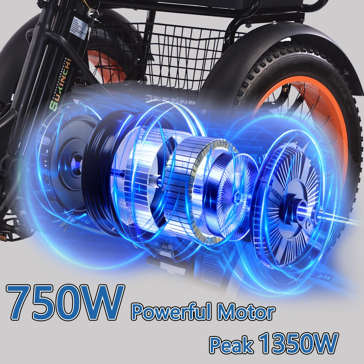 20"x4.0" Fat Tire 750W Folding Electric Tricycle 48V 15Ah Aluminum 7-Speed B390