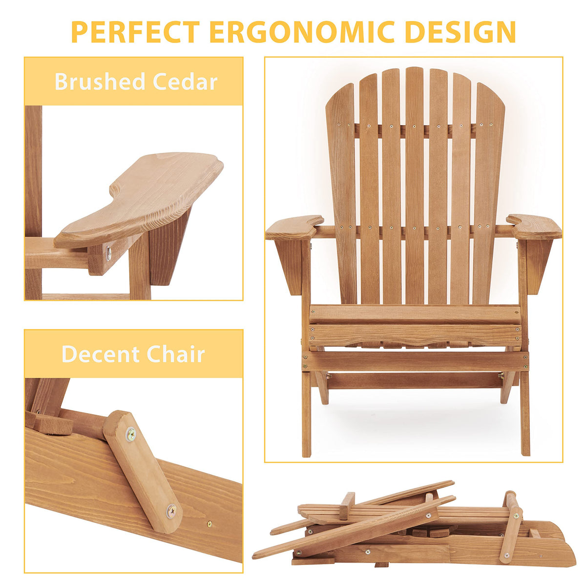 Folding Adirondack Chair Set of 2 Solid Cedar Wood E144968