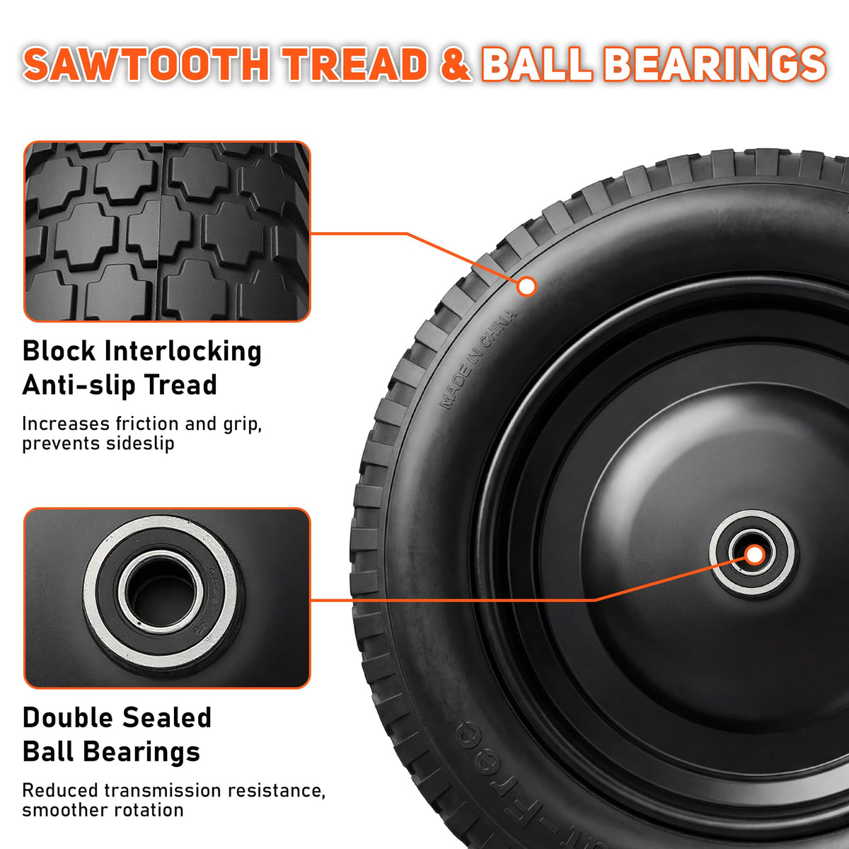 4.80/4.00-8 Flat Free Wheelbarrow Tire and Wheel Q72749