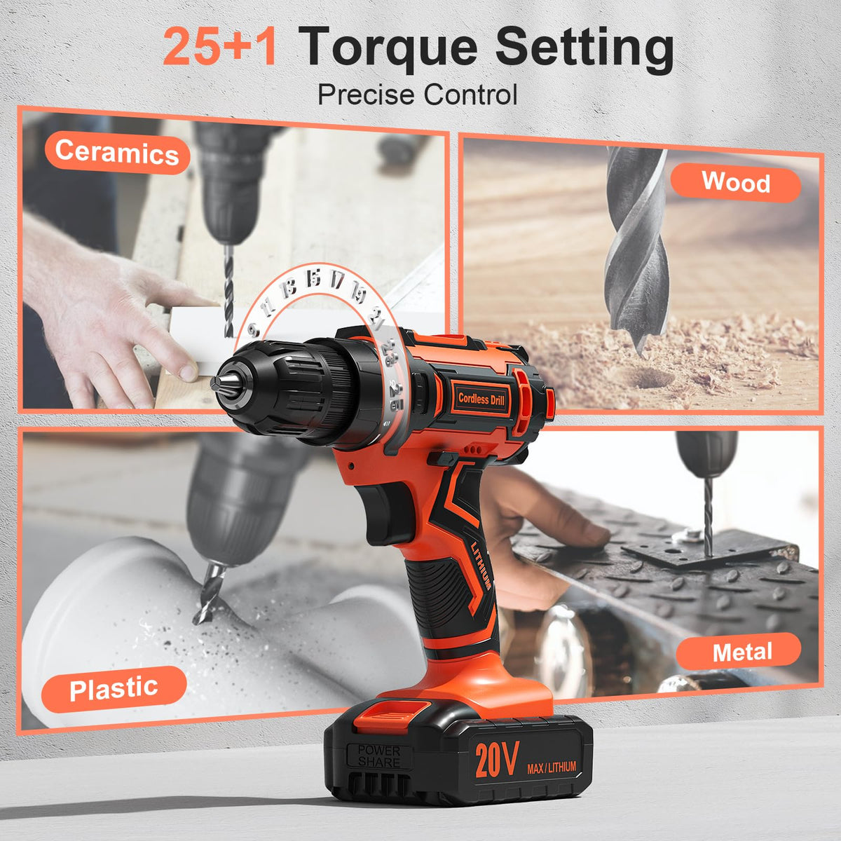 20V Cordless Drill with 2000mAh Power Pack and Charger N595324